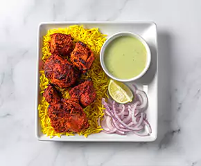Tandoori chicken kabob with rice