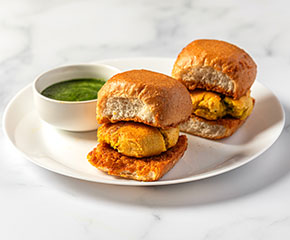 Vada pav with spicy chutneys